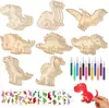 Transfronteiriço 54 Peças Dinossauro Madeira Artesanal DIY Kit Artesanato Graffiti Criativo Meninas Meninos Presente de Aniversário