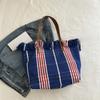 Bolsa de Mão 2024 Verão Nova Franja Simples Bolsa de Ombro Grande Capacidade para o Dia a Dia Cor Contrastante Listrada Moda Bolsa de Mão