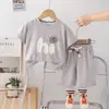 Conjunto Curto de Alfabeto para Crianças 2025 Novo Verão Urso Tridimensional Estilo Coreano Conjunto de Verão Duas Peças para Meninos e Meninas
