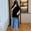 Vestido de Retazos para Mujer de Comercio Exterior Tk Transfronterizo, Estilo Francés de Verano Talla Grande, Vestido de Línea A Adelgazante Exquisito de Gama Alta