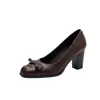 Sapatos Femininos Retro de Bico Quadrado com Salto Grosso, Estilo Profissional, Simples com Laço