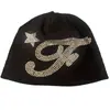 Chapéu de Lã Unissex Estilo Streetwear Europeu e Americano da Moda com Strass Dourado e Padrão de Moda Personalizado