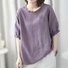 Nueva Camiseta de Verano de Talla Grande para Mujer, Manga Corta Retro con Orejas Redondas, Cuello Redondo, Manga Media, Holgada, Efecto Adelgazante, Top que Cubre el Vientre