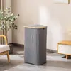 Cesto de Roupas Sujas Quarto com Saco Interno com Tampa Dobrável Bambu e Madeira Cesto de Armazenamento de Roupas Sujas Banheiro Cesto Grande de Roupas Sujas