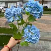 Fabricantes de comercio exterior de flores de simulación de hogar de alta gama, 3 hortensias de madera con tacto de pegamento suave, decoración de boda verde, flores falsas al por mayor