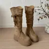 Botas Altas Marrón Melange de Suela Gruesa para Mujer 2026 Nuevo Otoño/Invierno Estilo Wasteland Botas Apiladas Botas Altas de Monta