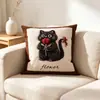 Almofada decorativa estilo vintage com estampa de gato preto, sofá estilo meados do século, almofada para sala de estar, quarto, suporte lombar para cabeceira, fronha removível e lavável