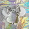 Acessórios de cabelo novos com laço de lantejoulas para crianças, tiara decorativa para parque de diversões, faixa de cabelo elástica ajustável de nylon