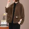 Algodão Puro Gola Crock Jaqueta Casual Feminina Nova Roupa de Exterior para Primavera e Outono Solta plus size Cardigan Curto Casaco Top