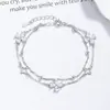 Pulseira de Trevo de Quatro Folhas em Prata 925, Joia de Nicho de Luxo Leve, Joia Feminina de Alto Padrão, Pulseira Dupla Camada com Zircônia, Presente de Aniversário