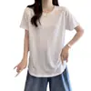 Camiseta suelta de manga corta con cuello redondo, que cubre la parte trasera, con diseño de costuras expuestas para mujer, nuevo estilo de verano, combinada con top de pantalones de tiburón