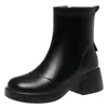 Botines Franceses para Mujer, Botines Sencillos de Primavera y Otoño, Botines Nuevos, Botas de Mujer con Tacón Grueso, Botines Color Crema, Zapatos de Piel Gamuza Plus para Otoño e Invierno