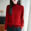 Cárdigan suéter de ganchillo 100% algodón de cuello medio para mujer, nuevo estilo otoño e invierno, casual y adelgazante, top de punto versátil