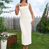 Comercio Exterior Transfronterizo Vestido de punto Europa y América Sexy Espalda descubierta con abertura Cuello cuadrado ajustado Tirantes Vestido largo