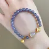 Nuevo Pulsera de Trébol de Cuatro Hojas y Loto Morado Ahumado Estilo Chino para Mujer, Diseño de Nicho, Gama Alta, Clásico Elegante, Versátil, Exquisito y Blanco