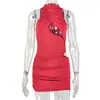 Vestido de estilo europeo y americano, moderno, de color liso, con diseño cut-out, sexy, que se ajusta a la figura y con cuello redondo elegante