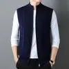 100% lã australiana, 525 gramas, extra grosso, cor sólida, com zíper, trançado, colete cardigã de malha sem mangas masculino com bolsos reais