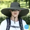 Chapéu Masculino para Exterior Anti-UV com Aba Larga, Chapéu de Sol Respirável com Aba Ampliada de 15cm, Chapéu de Cor Sólida para Pesca e Caminhada, Personalizável