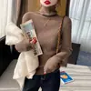 Suéter de cuello alto con diseño de botón en el puño para mujer, camisa base de punto ajustada para usar como capa exterior, nuevo top elegante para otoño e invierno