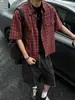 Camisa a Cuadros de Manga Corta Estilo Retro Americano Relajado Old Money para Hombres y Mujeres, Camisa Casual Holgada de Bolsillo de Alta Gama para Verano