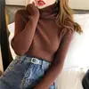 Suéter de punto para mujer para usar como prenda exterior, camisa base versátil, top de punto de cuello alto para otoño, top interior liso elegante de manga larga