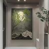 Pintura Decorativa Minimalista Moderna para Entrada Pintura Colgante Estilo Japonés Mural para Sala de Estar Planta Verde Pared de Fondo para Sofá Pintura para Piso Pintura al Óleo