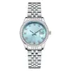 Modelos Básicos Atacado Novos Relógios para Meninas, Relógios Femininos de Nicho de Alto Valor Atacado, Calendário Réplica Clássico Pulseira de Aço Azul Gelo