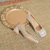 Salto Alto Quadrado Francês com Fivela de Strass e Bico Quadrado Feminino 2026 Verão Outono Novo Salto Bloco Sapatos de Salto Único Feminino Slip-on Simples Versátil
