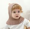 Novo chapéu de bebê cachecol integrado inverno quente pulôver boné de lã de bebê cachecol à prova de vento boné de proteção de ouvido