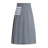 Saia Longa com Fenda de Verão Tb Aparência Emagrecedora Saia Plissada de Verão Feminina Tb Estilo Preppy Costura Cor Lisa