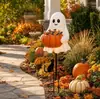 Nuevo cubo de caramelos de Halloween con forma de fantasma, alimentado por energía solar y brillante, para jardín y patio transfronterizo, manualidad de resina para fiestas