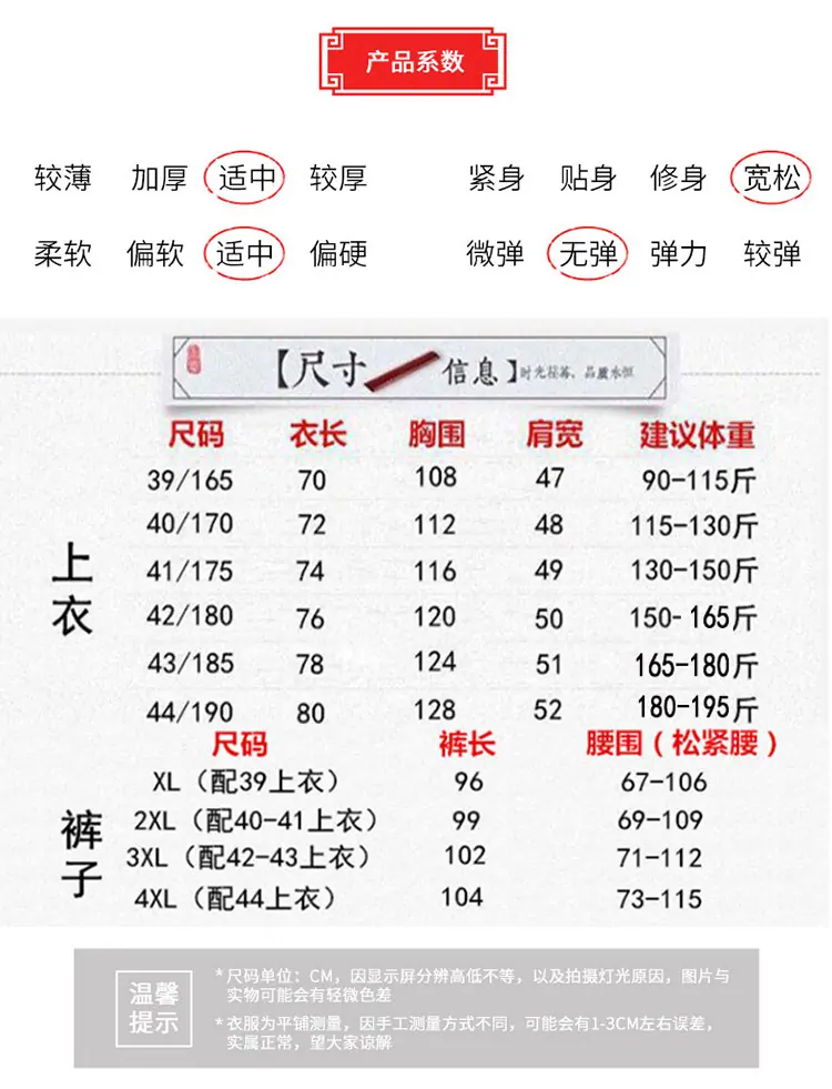 套装尺码表