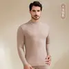 Ropa interior térmica acrílica ultrafina que genera calor, con cuello semi-alto, nueva colección de otoño para hombre, conjunto térmico de top y pantalón mezcla de seda y cachemira