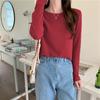 2025 Primavera y Otoño Nueva Camiseta de Placa Ligera Multicolor para Mujer de Manga Larga Holgada Estilo Coreano Color Puro Cuello Redondo Top Interior Base
