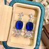 Pendientes de Zafiro Sintético estilo Diseñador de Joyería Popular de Gama Alta con Circonita Deslumbrante para Mujer