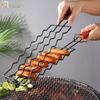 Churrasco de aço inoxidável cachorro-quente grill salsicha cesta de cozimento clipe de peixe grelhado antiaderente salsicha de presunto hotdog cesta de churrasco