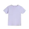 Camiseta de algodón puro de manga corta para niños y niñas, cuello redondo, color liso, base de algodón peinado pesado de 180 g, venta al por mayor de ropa infantil