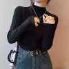 Camisa Básica Feminina Gola Alta Meia Manga Dupla Face Veludo 2025 Nova Outono Inverno Emagrecedor Top Espessado Branco Manga Longa