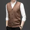Novo Cardigan Colete de Tricô Espesso Outono/Inverno para Homens de Meia-Idade e Jovens, Colete Sem Manga Gola V, Tricô Quente