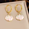 Pendientes de Concha Vieira Esmalte Goteado Chapado en Oro Acero Inoxidable Fresco Dulce Estilo Juvenil Estilo Vacacional Venta Caliente en Amazon