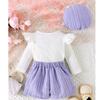 Traje de Bebé Europeo y Americano Transfronterizo de Otoño e Invierno, Conjunto de Tres Piezas de Top de Manga Volante con Rayas Pitillo, Pajarita y Sombrero de Copa, Falda