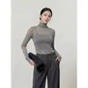Top Base de Gola Alta Outono 2026 Camada Base Versátil com Leve Brilho Top Interno de Renda Slim Fit Distribuição Transfronteiriça