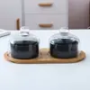 Tigela de Cerâmica para Sobremesa com Tampa de Vidro Transparente, Assadeira para Forno, Copo para Pudim, Prato Frutífero Criativo Dividido, Caixa de Armazenamento para Lanches
