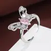 Anillo de Mariposa Dulce y Delicado con Circonita Brillante, Diseño Abierto Ajustable, Exquisita Versátil Joyería para Mujer de Cobre Puro