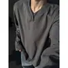 Camiseta de manga larga negra de terciopelo para hombre, otoño e invierno, sudadera americana de peso pesado con cuello en V, corte ajustado, sin capucha, capa interior, camiseta básica