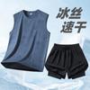 Traje Deportivo de Seda de Hielo para Hombre Talla Grande Nuevo de Verano Secado Rápido Correr Fitness Baloncesto Camiseta sin Mangas Chaleco Pantalones Cortos