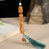 Sándalo DIY Tallado en Madera Cuatro Pequeños Zikiram Literario Retro Borla Colgante para Coche Cadena para Colgar Teléfono Móvil Joyería