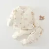 Conjunto acolchoado quente de duas peças para bebê 60g, conjunto de roupas de algodão sem costura para bebê recém-nascido, outono e inverno, espessado