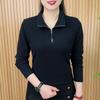 Una generación de cabello 2025 primavera y otoño nueva moda estilo extranjero camisa de base de color sólido media cremallera camiseta de manga larga top de mujer