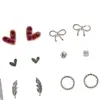 Pendientes de Corazón Pequeño Rojo con Diamantes Brillantes de Plata de Ley S925 Transfronterizos Europeos y Americanos, Pendientes Elegantes Versátiles en Forma de Corazón, Accesorios de Oreja de Moda para Mujer
